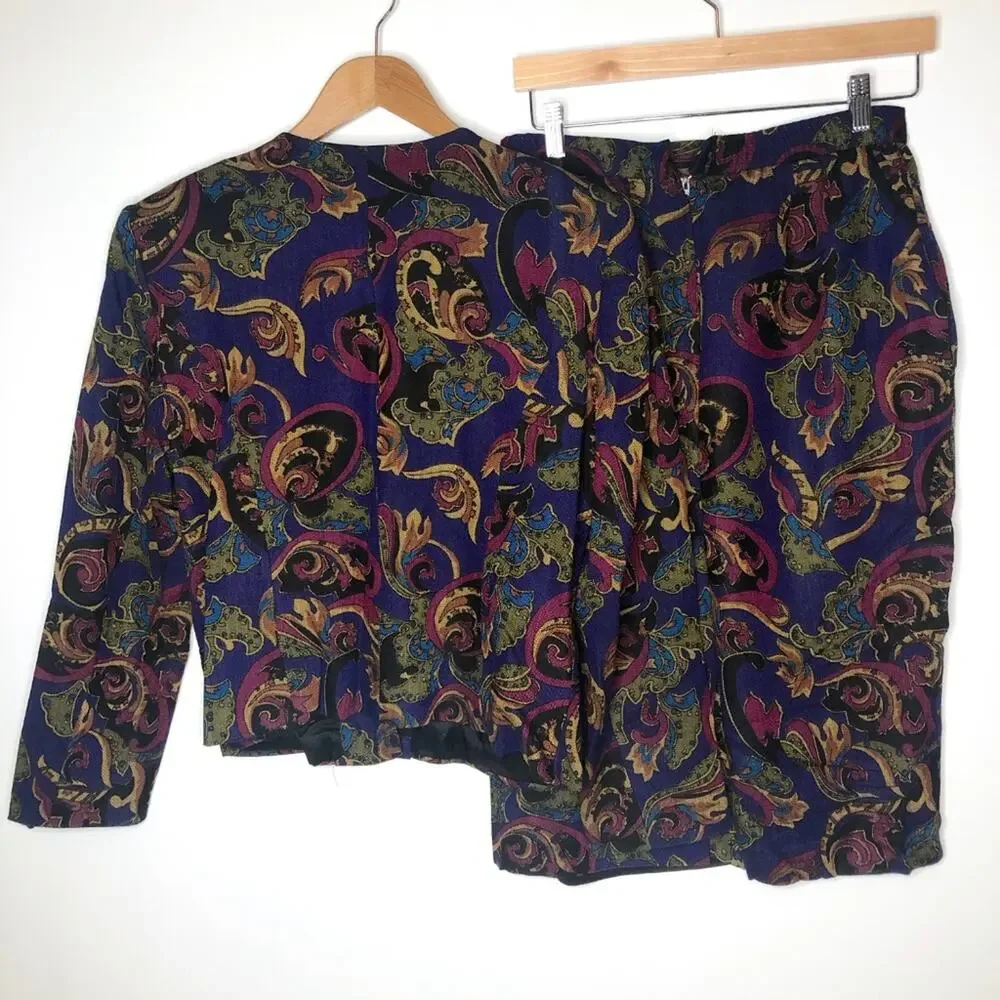 Vintage 1980s Bentley Harris Purple Paisley Skirt Suit